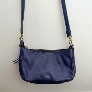 Blue Leather Fossil Purse w/ Adjustable strap